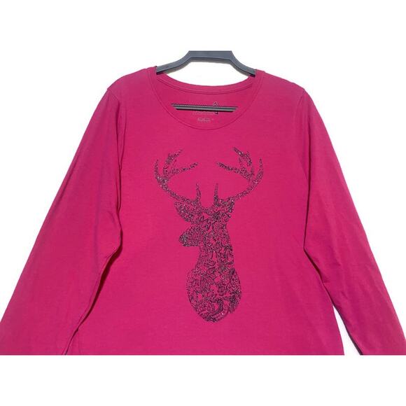 Pink Reindeer Pullover Shirt Women's XXL Long Sleeve by Hanes - Picture 3 of 8